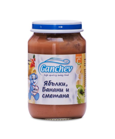 Ганчев -Пюре от ябълки и банани със сметана