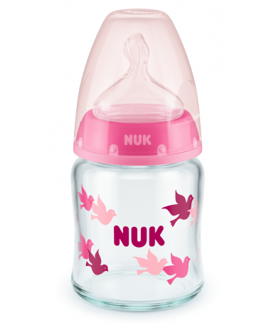 NUK First Choice стъклено шише Temperature Control 120мл. със силиконов биберон за хранене 0-6мес. М