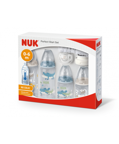 NUK First Choice + СЕТ Perfect Start Temperature Control - 10 части, момче