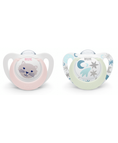 NUK биберон залъгалка силикон 6-18 мес. 2бр ROSE + кутийка за съхранение и стерилизация в микровълнова