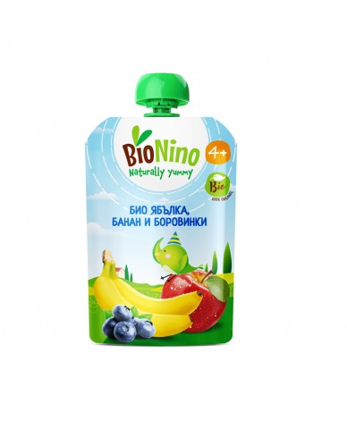 BioNino БИО плодова закуска с ябълка, банан и боровинки