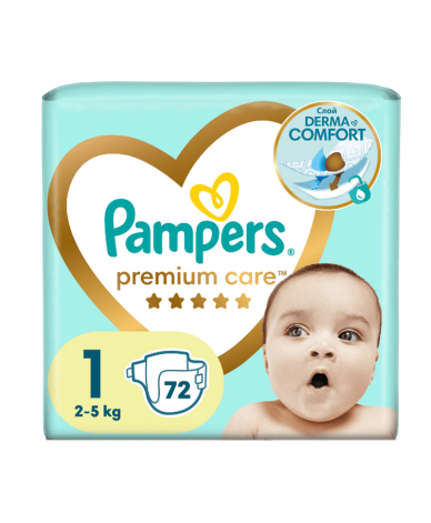 Пелени Pampers Premium Care Value Pack, Размер 1, 2-5 кг, 72 бр