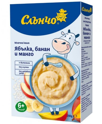 Оризова каша с банан, ябълка и манго