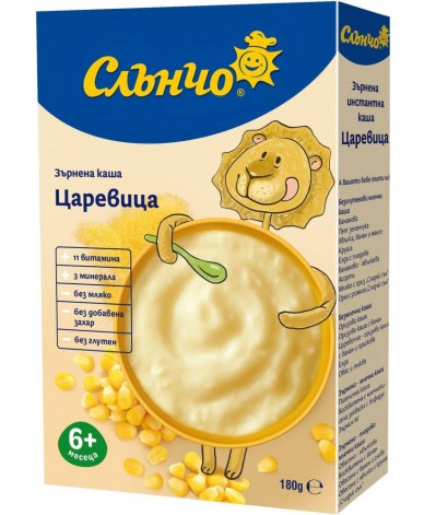 Био безмлечна каша Слънчо - Царевица, 6 м+, 180 g