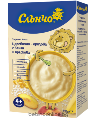 Царевично-оризова каша с банан и праскова без мляко
