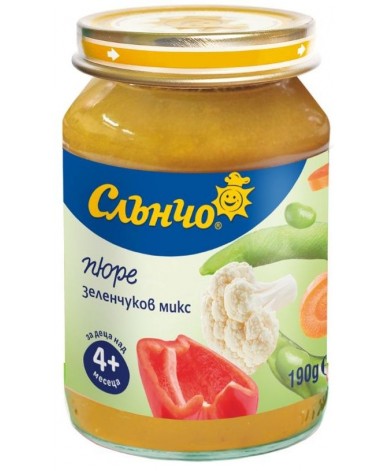Слънчо био зеленчуково пюре 4+ мес. 190 гр.