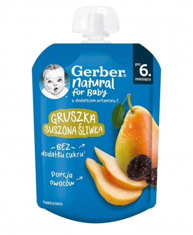 GERBER Пауч круша и сушени сливи 6+м. 80гр.