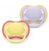 2 броя ортодонтски силиконови залъгалки Philips AVENT SCF087/03 Ultra Air, 0-6м, пастелни едноцветни, в кутия за стерилизиране