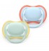 2 броя ортодонтски силиконови залъгалки Philips AVENT SCF087/01 Ultra Air, 0-6м, пастелни едноцветни, в кутия за стерилизиране