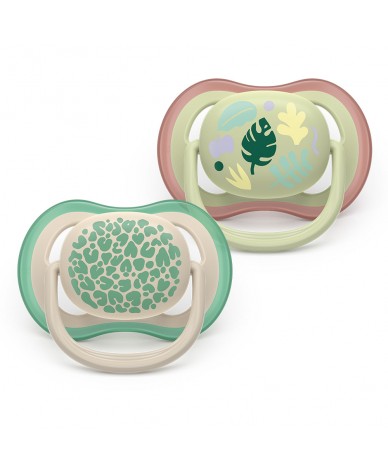 2 броя ортодонтски силиконови залъгалки Philips AVENT SCF087/17 Ultra Air Colors of Nature, 6-18м, в кутия за стерилизиране
