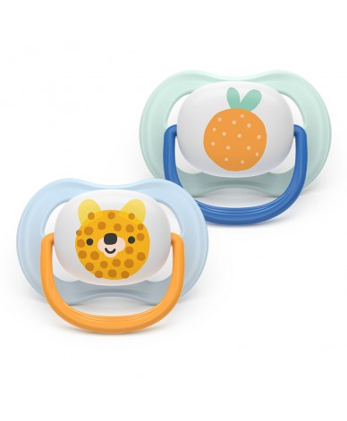 2 броя ортодонтски силиконови залъгалки Philips AVENT SCF080/23 Ultra Air Happy, 0-6м в кутия за стерилизиране