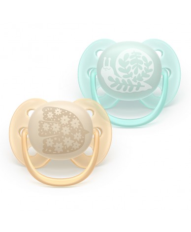 Комплект от 2 броя ортодонтични силиконови залъгалки Philips AVENT Ultra Soft SCF091/41, в кутия за стерилизиране