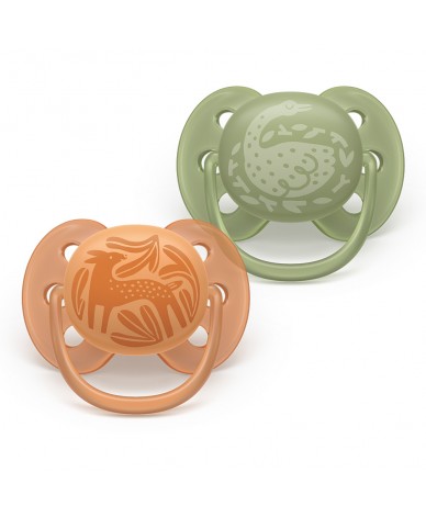 Комплект от 2 броя ортодонтични силиконови залъгалки Philips AVENT Ultra Soft SCF093/06, в кутия за стерилизиране