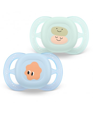 Комплект от 2 бр. ортодонтски силиконови залъгалки за новородени Philips AVENT SCF075/14 Ultra Start, в синьо и зелено