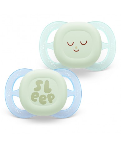 2 бр. светещи в тъмното ортодонтски залъгалки за новородени Philips AVENT SCF075/18 Ultra Start Night, в синьо и зелено