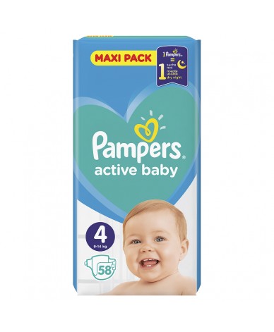 Pampers Active baby 4 пелени 9-14кг. 58бр.
