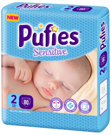 Pufies Sensitive 2 пелени 3-6кг. 74бр.